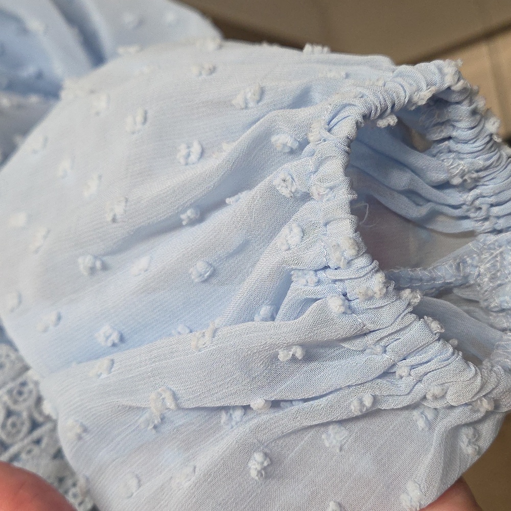 Light Blue Lace Trim Blouse - Picture 3 of 5